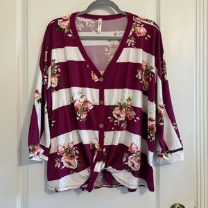 Purple Striped Floral Button Down Shirt